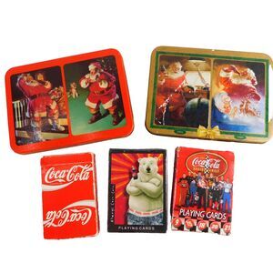 Coca Cola Vintage Playing Cards, Lot of 7,  New & Used Tins Christmas Nascar